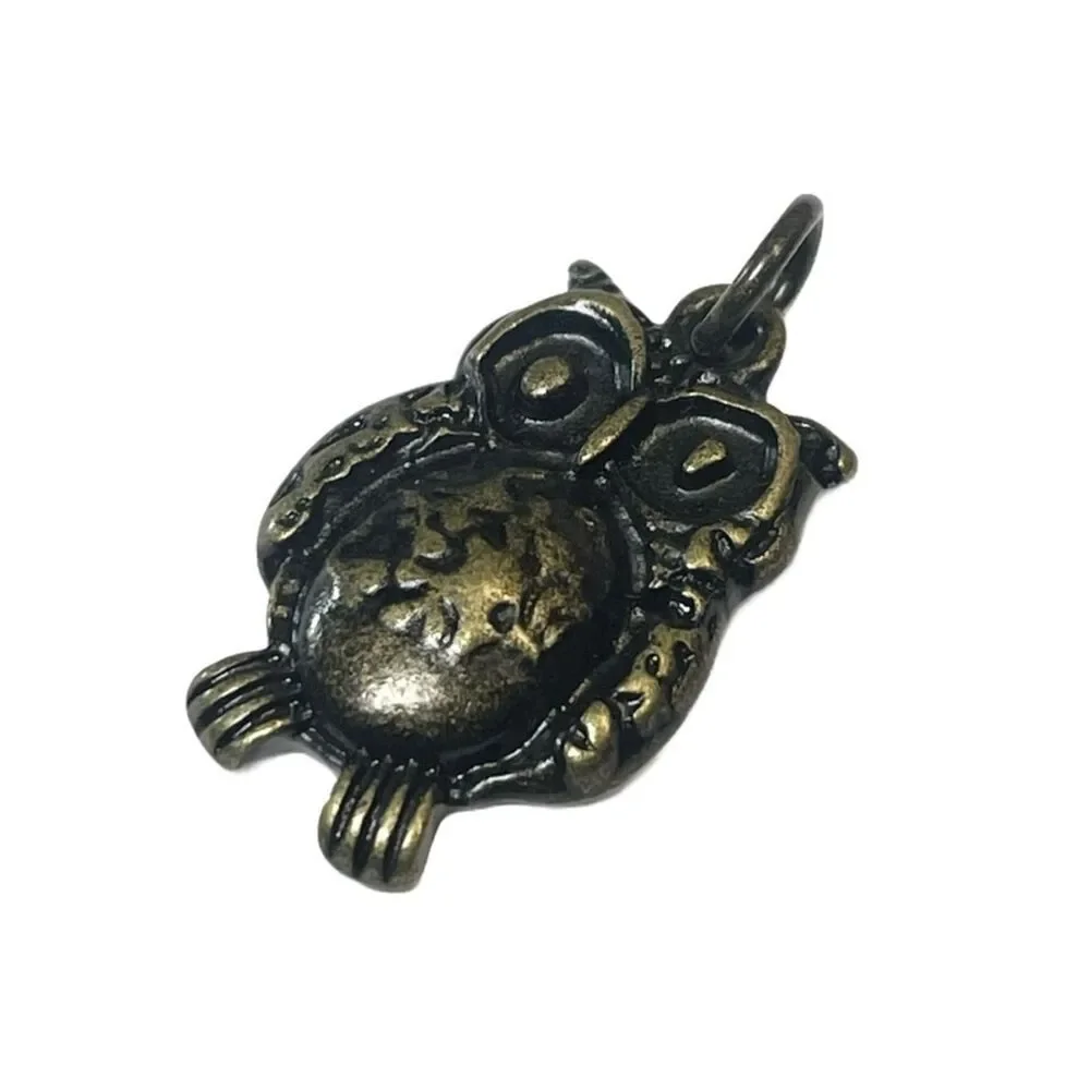 Small Metal Owl Pendant - Brass Colored